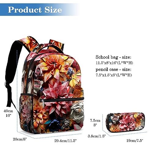 Sac à dos à fleurs avec trousse ensemble scolaire multicolore pour élèves - 2