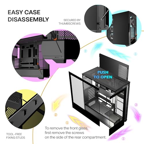 KEDIERS PC Gehäuse Vorinstallierter 4 × 120MM Schwarz Lüfter, ATX Mid Tower PC Gehäuse, Computergehäuse mit Panoramaaussicht Gehärtetes Glas Front Panel,Schwarz，P4