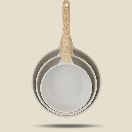 CALANDIS Nonstick Frying Pan Stone White with Handle Granite Coating for Kitchen Diameter 28cm