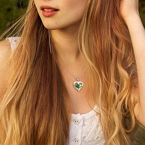 BlingGem-Heart-Necklaces-for-Women-925-Sterling-Silver-Necklace-for-Women-Birthstone-Necklace-for-Women-Jewelry-for-Women-with-2-Birthstones-Womens-Jewelry-Diamond-Customized-Pendant-Necklace-Jewelry-