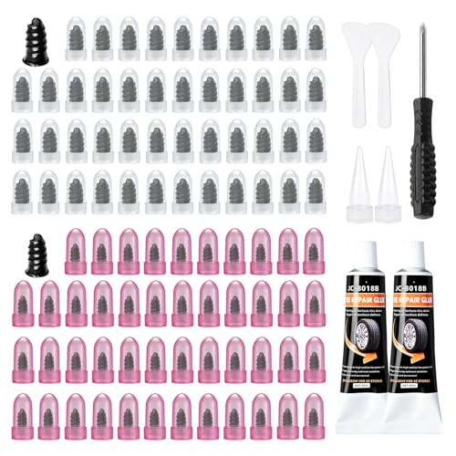 VISRIE 120 PCS Tire Screw Plugs Repair Kit, Tire Repair Screws with Tire Glue & Tool, Fast Self-Service Screw in Tire Plugs Kit for Tires, Car, Truck, Motorcycle, Tractor