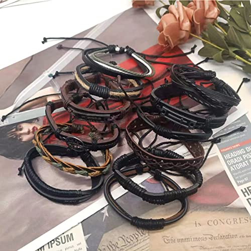 Mozaka 27Pcs Braided Leather Bracelets For Men Women Ethnic Tribal Bracelets Leather Bracelets Wristband Woven Cuff Wrap Friendship Bracelets Adjustable #TOP6