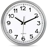 Bernhard Products - Orologio da Parete in Metallo Argentato, Silenzioso, Senza ticchettio, 30,5 cm, Funzionamento a Batteria, Rotondo, Facile da Leggere per casa/Ufficio/Classe/Scuola