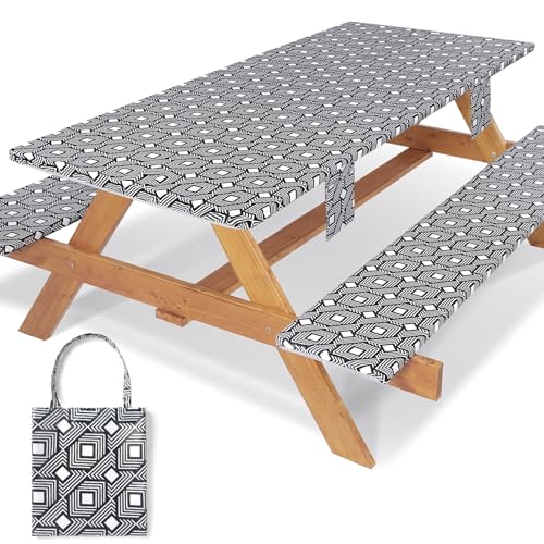 Jobunai Picnic Table Cover with Bench Covers Elastic Waterproof Vinyl Tablecloth for 6 Foot Rectangle Tables Camping Rv Roadtrip Hiking Car Items for Tent Campers Gift for Teenage Boys Girls Sister