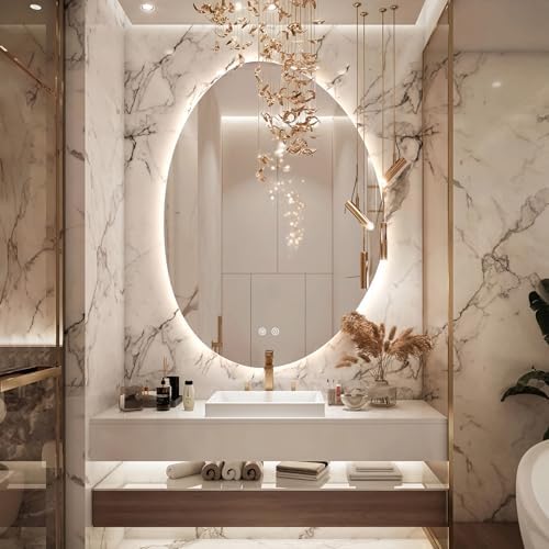 Niccy Irregular LED Bathroom Mirror, 30"x40" Asymmetrical Backlit...