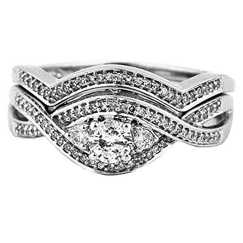 Bridal Set 0.45ct Diamond 14K White Gold Engagement Ring and