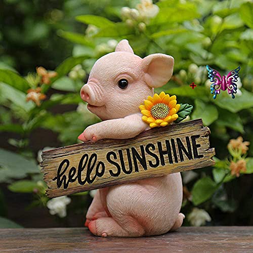 Piufryasc Amusing Pig With Sunflower Hello Sunshine Statue Figurine Ornament Fairy Garden Decor For Bookshelf Flowerpot Collection #TOP1
