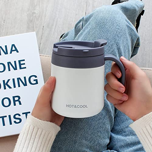 Image of Insulated Coffee Mug with Lid Travel Hot and Cold Coffee Mug with Spoon Double Wall Vacuum Insulated Stainless Steel Mug for Daily Drinks | BPA Free | (White)