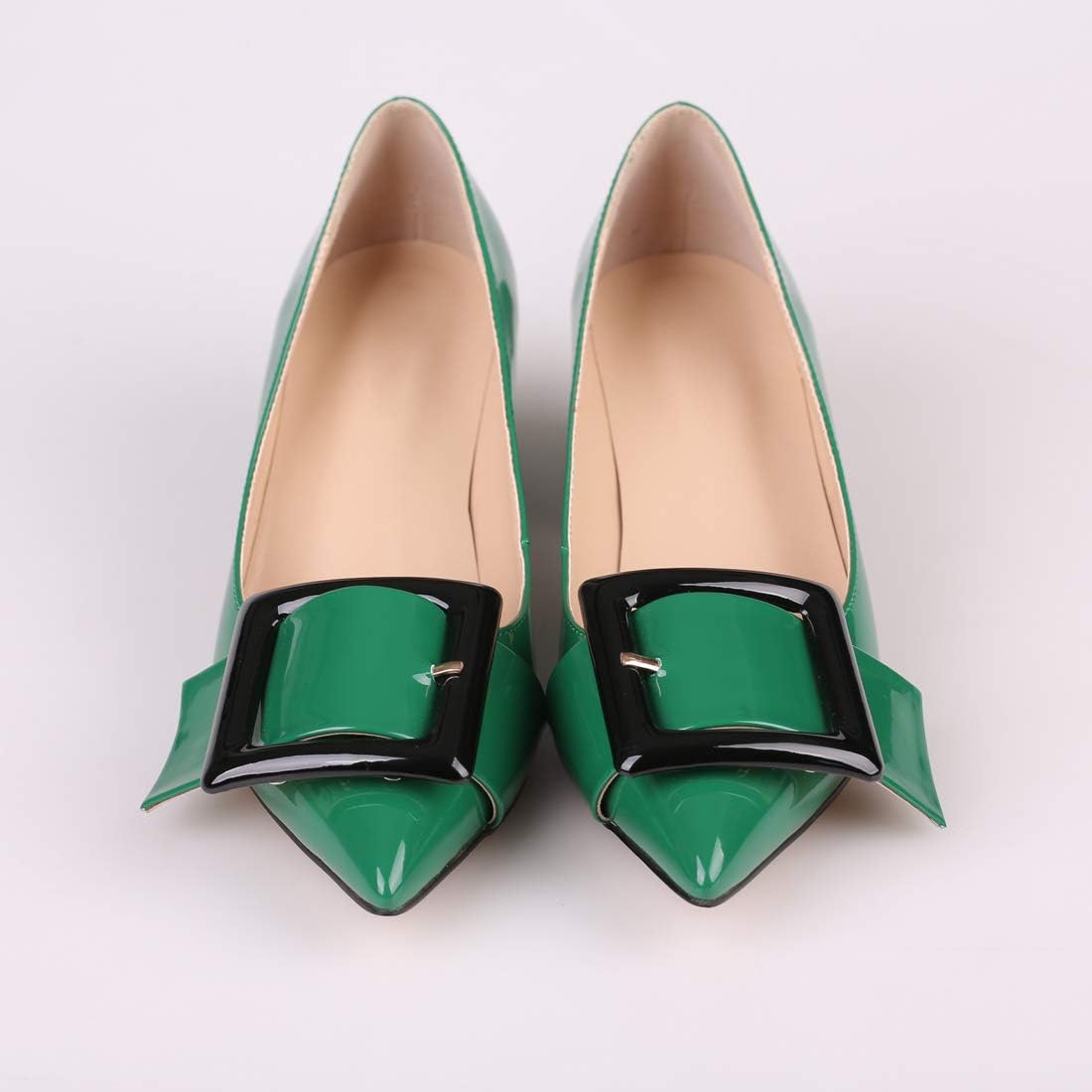 Mettesally Women's Block Heels Chunky Heel Pumps Classic Pointed Toe Slip On Buckle Wedding Office Dress Shoes - Image 4