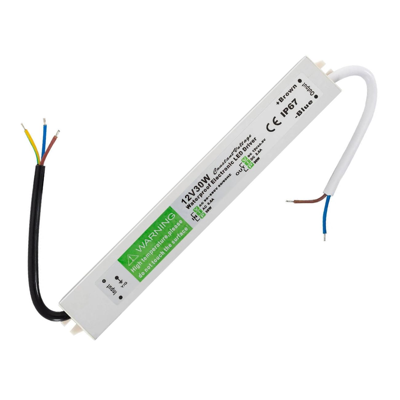 JoyNano 30W LED Driver 12V 2.5A Power Supply IP67 Waterproof for Outdoor Strip Light and More – Aluminum Shell