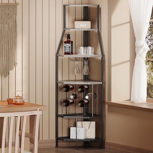 Espelism 5-Tier Corner Wine Rack Floorstanding with Glass Holder and