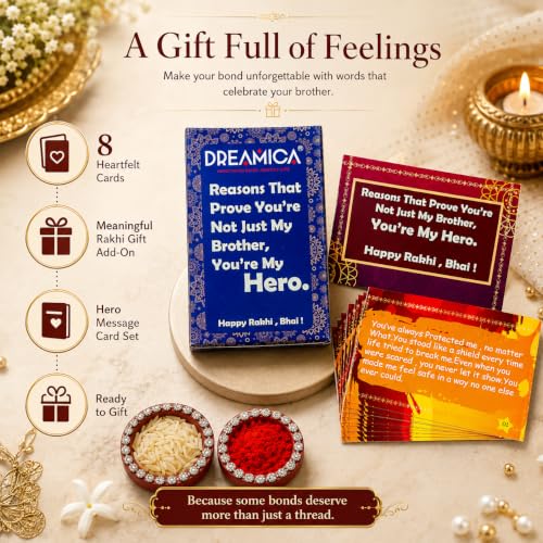 Image of Dreamica Designer Wall Hanging, Set of 5 Rakhi, Fridge Magnet, Standee Showpiece, Pen, Set of 8 Cards, Greeting Card and Tilak Set | Best Rakhi Gift for Brother