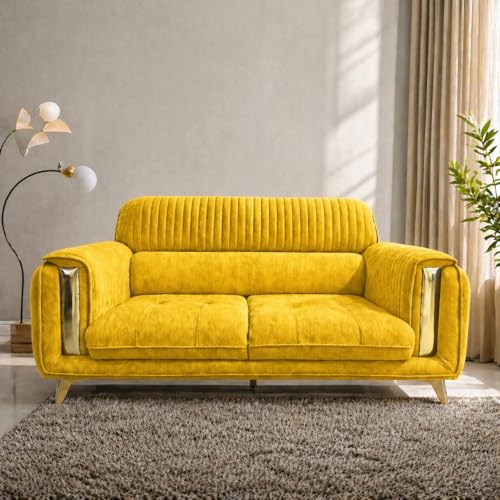 Image of Casaliving Gelio 3 Seater Sofa Set for Living Room (Yellow Colour) Premium Fabric Sofa