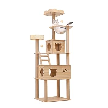 Amazon | PETTIFUL キャットタワー 木製 大型 据え置き おしゃれ