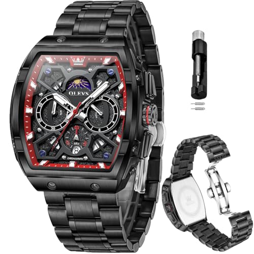 Image of OLEVS Mens Watches Original Chronograph Analog Quartz Watch Multifunction Waterproof Calendar Silicon Strap Fashion Square Watch for Man