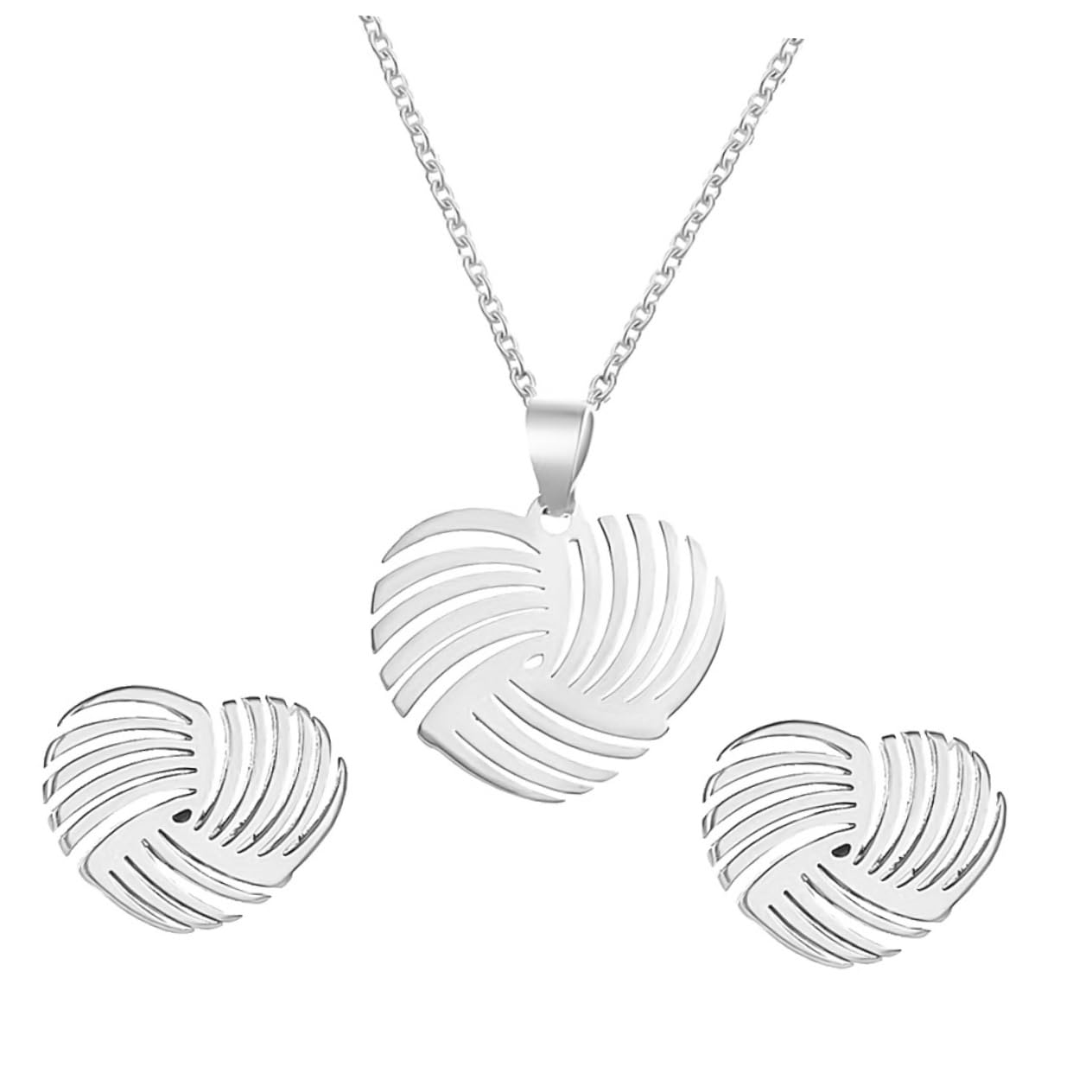 KESYOO Stylish Two Piece Jewelry Set Simple Hollow Heart Earrings and Love Necklace for Women Elegant Silver Stainless Steel Accessories