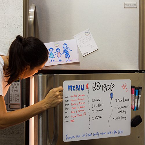 Magnetic Dry Erase Whiteboard Sheet For Fridge 19X13 In - With Stain Resistant Technology - Includes 3 Fine Tip Markers & Big Eraser With Magnets - Refrigerator White Board Planner & Organizer #TOP6