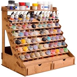 Estanteria Pinturas PLYDOLEX Organizador de pintura de madera para 74 botellas de pinturas y 14 pinceles de pintura, organizador de pintura con 2 gabinetes para herramientas de arte y 6 soportes en miniatura