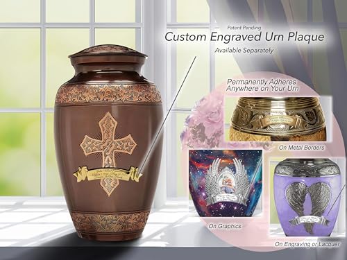 Image of Bronze Cross Cremation Urn for Ashes Adult Male - Personalized Cremation Urns for Human Ashes Adult Man Decorative Urns - Beautifully Handcrafted Cross Urn