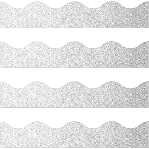 Spakon 55.8 Feet Bulletin Board Border Glitter Scalloped Borders Decorative Operation Christmas Items Bulk Bulletin Board Trim Poster Decoration Strips(Glitter Silver) Cover