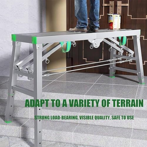 Folding Work Platform & Scaffold Ladder - Height Adjustable Steel Scaffolding Equipment, 800 lbs Capacity, Portable Ladder Stool & Work Bench for Home Use