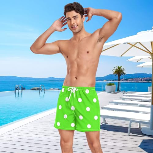 Bañador de secado rápido para hombre en verde flúor con lunares modernos 3