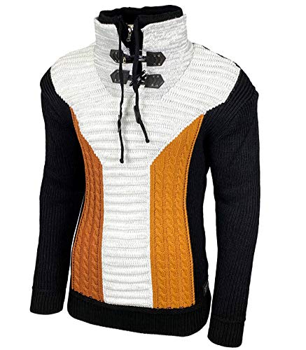 B-51113 Pull en tricot à gros col montant pour homme, Noir , XL Cover