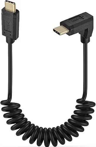 Kework Cable USB 3.1 tipo C en espiral, USB C macho a 90 grados hacia arriba y hacia abajo en ángulo USB C macho en espiral de resorte en espiral,
