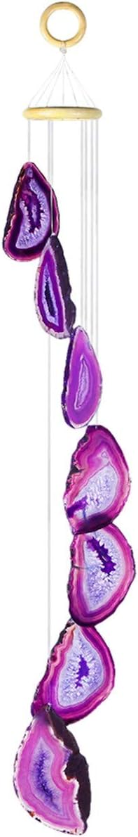 Nupuyai Wind Chimes - Unique Agate Slices Geode Stone Wind Chimes Indoor Outdoor, Healing Stone Windchime Hanging Ornament for Home Garden, 27.6-33.5'', Purple Agate