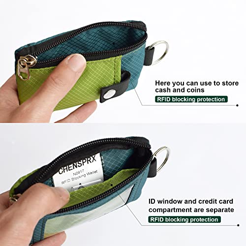 Image of CHENSPRX Minimalist RFID Blocking Small Wallet with ID Window,WaterResistant Zip Id Case Wallet with Lanyard Keychain for Cards,Cash,Travel,Women,Men