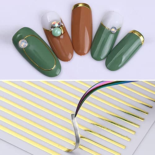 10 Sheets Gold Lines Nail Art Stickers Decal 3D Self Adhesive Metal Curve Stripe Line Nail Decals Nail Art Supplies French Tips Strip Wave Design Manicure Decorations For Women Girls Acrylic Nails Accessories #TOP5