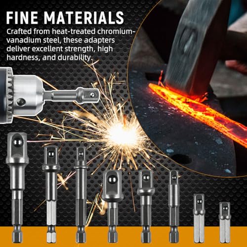Image of Serplex 8PCS Drill Bit Adapter Set - 1 /4 inch, 3 /8 inch, 1 /2-Inch Hex Shank Impact Socket Adapters for Power Drill