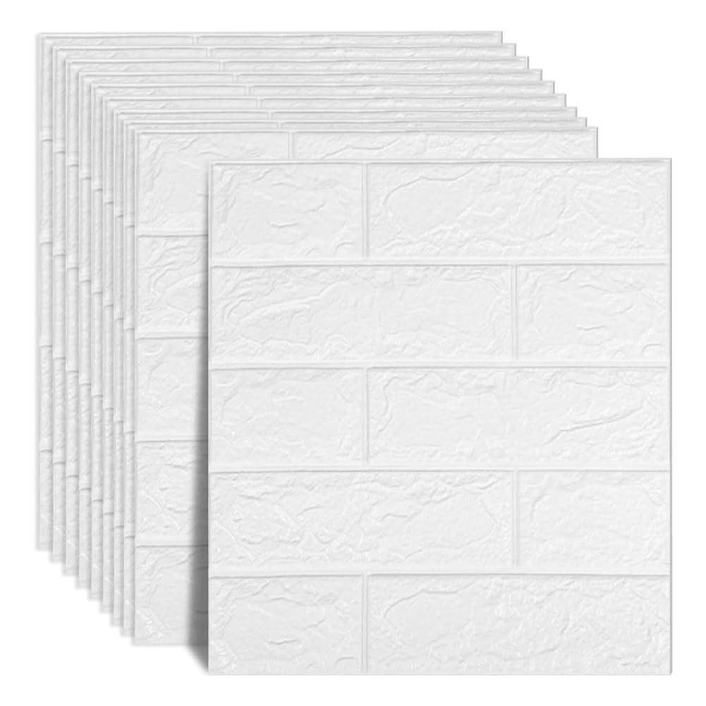 Carta da Parati 3D in Mattoni, 35x39cm Pannelli Finta Pietra Carta da Parati Adesiva Muro, moderna impermeabile adesivi murali per Cucina, Soggiorno, Camera da letto, Bagno (36 Pezzi, Bianco)
