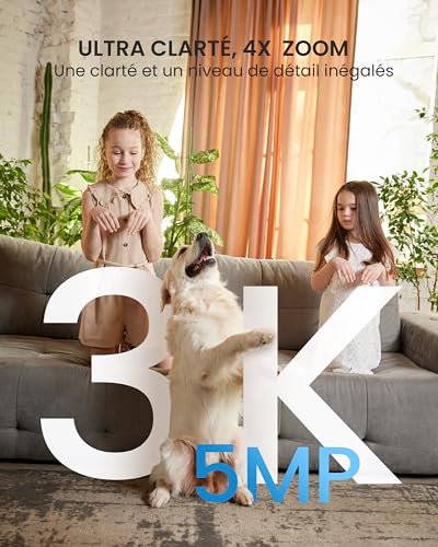 CZEview 3K(5MP) Caméra Surveillance WiFi intérieure 360°, 2.4&5Ghz WiFi, Vision Nocturne, 360°, Caméra Bébé Animaux Chien Chat, Détection & Notification, Compatible avec Alexa, Google Home (Blanche) – Image 4