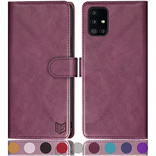 SUANPOT for Samsung Galaxy A51 5G (NON 4G Version) with RFID Blocking Leather Wallet case Credit Card Holder, Flip Folio Book Phone case Shockproof Cover Women Men for Samsung A51 case wallet Wine Red