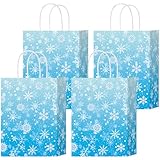 HongXingHai Christmas Gift Bags with Handles, 16 Pack Kraft Paper Bags with Snowflake Design, Reusable Holiday Party Favor Bags for Christmas, Winter Birthday, Wedding, Shopping, Small Gifts