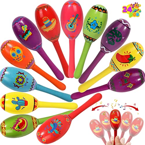 JOYIN 24 Pcs Cinco De Mayo Mini Wooden Maracas Musical Party Favors for Birthday Party Favors Mexican Fiesta Decorations Luau Photo Props Carnivals Event Taco Tuesday