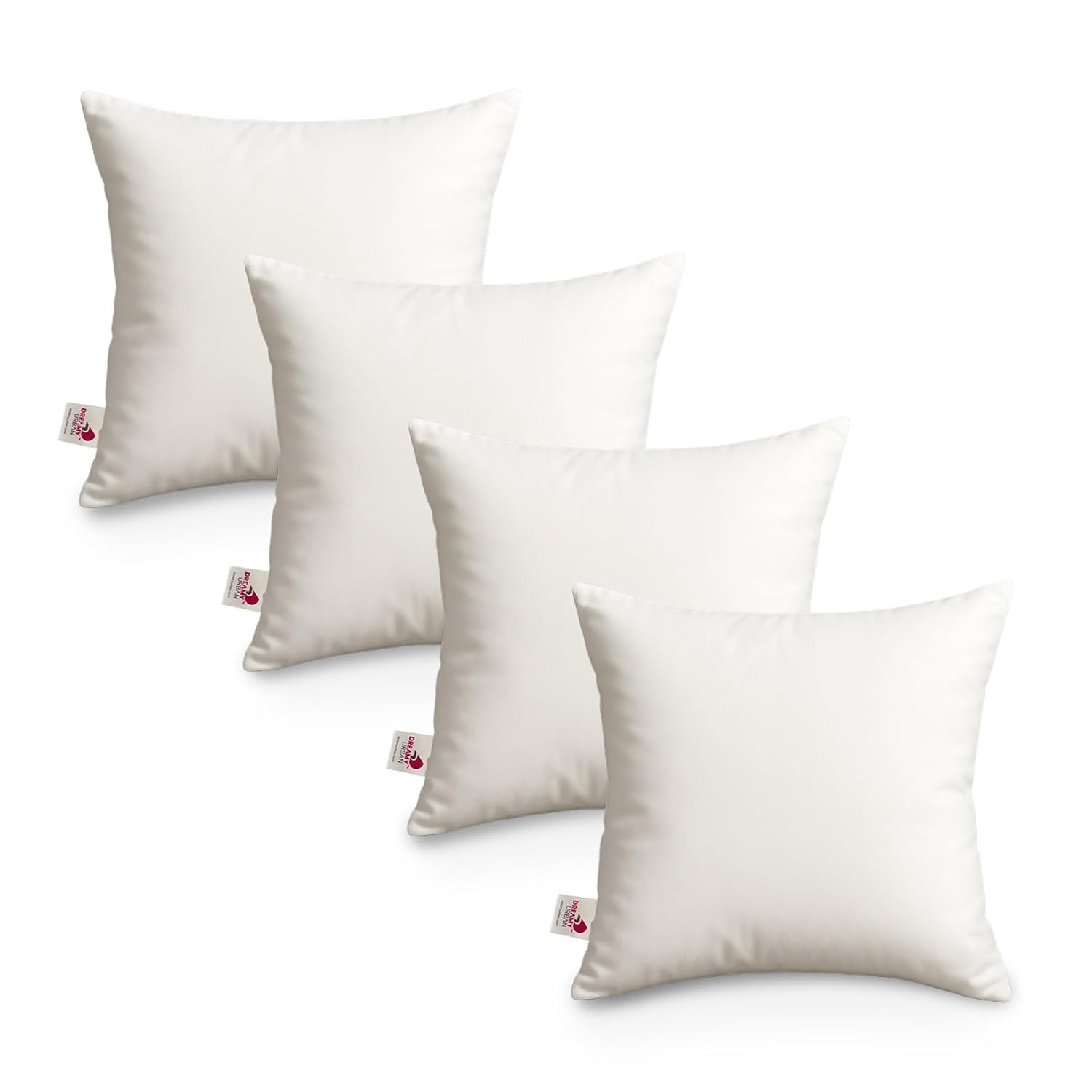 DREAMY URBAN Cushion Inserts 16 x 16 Inch (40 x 40 cm) Set of 4 | Hollow Fiber Fill, Soft Microfiber Casing White Fluffy Hotel Quality Cushion Inners For Sofa, Bed & Chairs