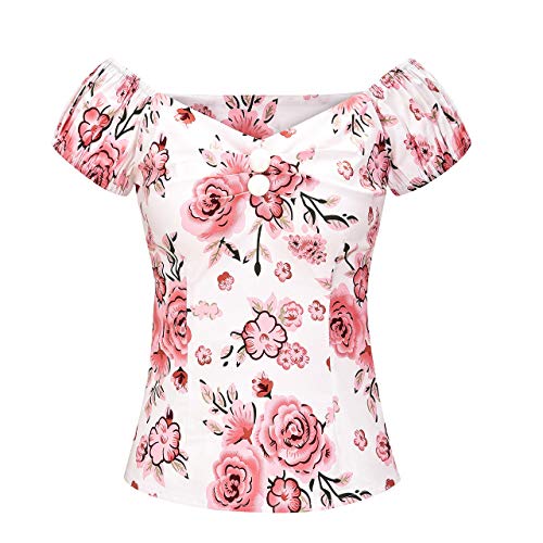 Image of YARN & INK Women's Rockabilly Tops 1950s Pinup Shirt Casual Off Shoulder Vintage Blouse