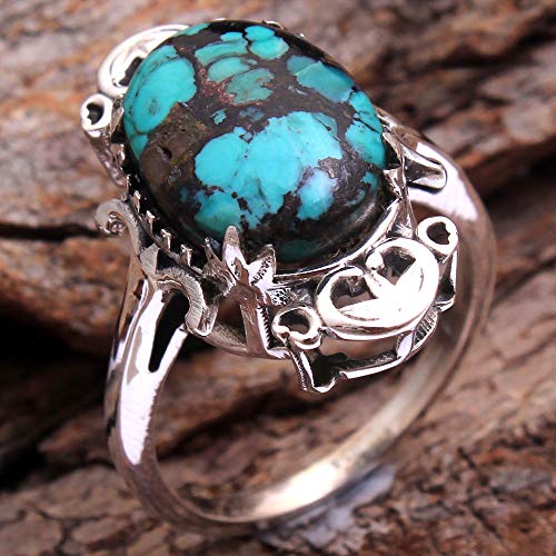 Natural Irani Turquoise Ring For Birthday Gift 4 Grams 925 Sterling Silver Antique Ring US Size 8 Pretty Ring Silver Jewelry