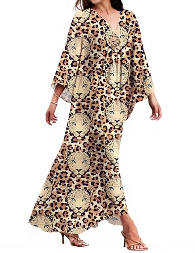 Image of MAKABO Kaftan Dresses for Women, V Neck Moo Moos Colorful Print Cover Ups Caftan Beach Dresses for Swimwear