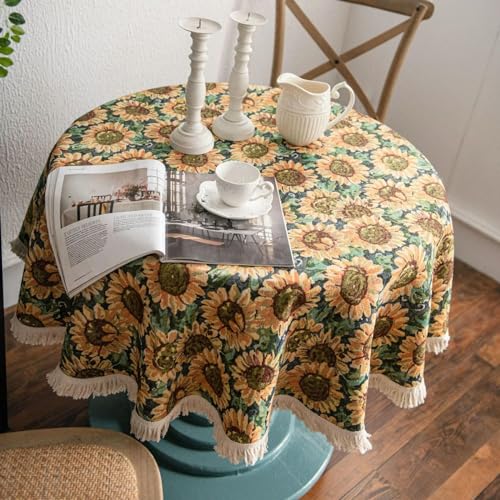 Nappe jacquard tournesol protège table ronde épaisse