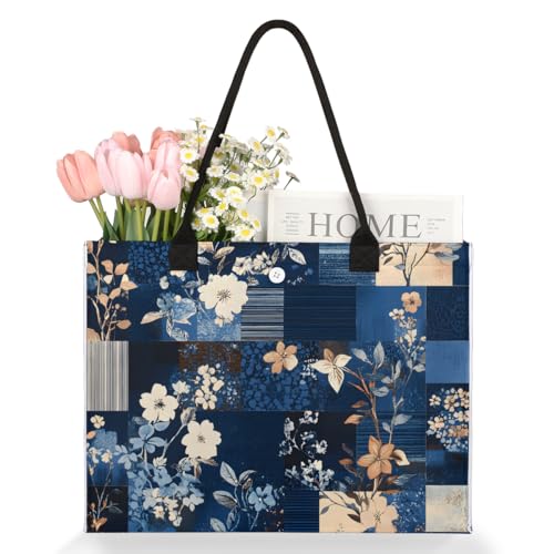 Abstract Blue Floral Tote Bag for Women Large Beach Bag Reusable Tote Bags for Work Travel Beach Shopping3