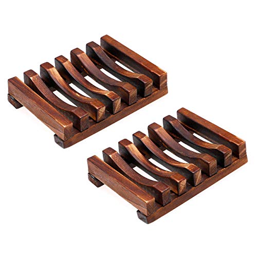 Ogrmar Bath Accessories Natural Wood Soap Dish/Soap Holder 2 PCS (2)
