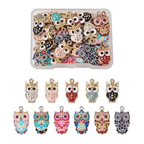 Beadthoven 33pcs 11 Styles Owl Enamel Charms Cute Bird Animal Lucky Dangle Pendants for Jewelry Crafts Making Earrings Bracelets Necklace Cover