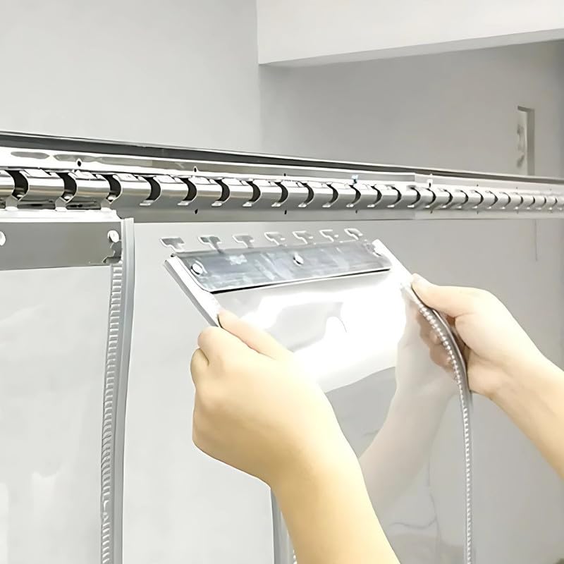 Image of Qlarity Covers 2mm Thick PVC Magnetic Curtain Strips 60 Inch (20X20X20) 3pcs Hanger X 8ft Long | 5 Strips, 8.5 Inch Vinyl Auto Closing Insulated Magnetic Curtain | for Home, Warehouses(Transparent)