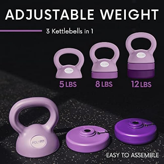 Polyfit Adjustable Kettlebell | 5 lb - 12 lb | Kettlebells Weights Set for Home Gym | Kettle Bell Sets for Women at Home
