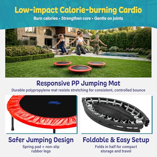 Image of Machrus Upper Bounce Mini Rebounder Trampoline for Adults and Kids, Exercise, Indoor Fitness, Foldable Round Jumping Exerciser, Supports up to 220 lbs