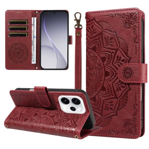 Étui compatible avec OPPO A98 5G rouge, protection rabat arrière et cuir