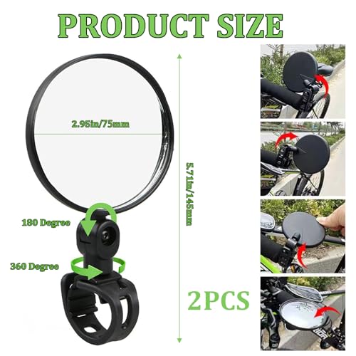 1 Pair Bike Mirrors, Bar End Bike Mirrors 360 Degree Adjustable HD Glass Convex Lens, Bike Mirror for Handlebars Bicycle Cycling Wide Angle Rear View Mirrors Vehicle Mirror for Mountain Road Bike - Image 2